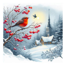 Roter Vogel und Winterlandschaft 4