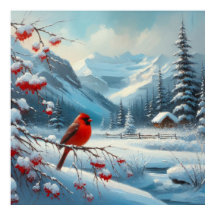 Roter Vogel und Winterlandschaft 7