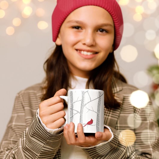 Roter Vogel Winterbaum Land Wald Kaffeetasse