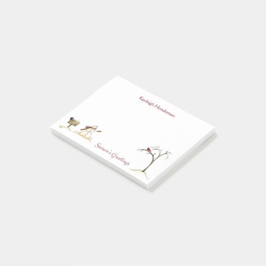 Roter Vogelbaum Winter Monogram Post-it Klebezettel (angewinkelt)