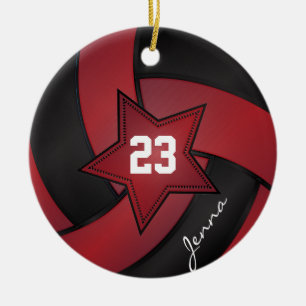 Roter Volleyball und Schwarzer Star Keramikornament