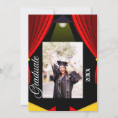 Roter Vorhang Schwarz-Gelb-Foto Abschluss Grad Einladung (Vorderseite)