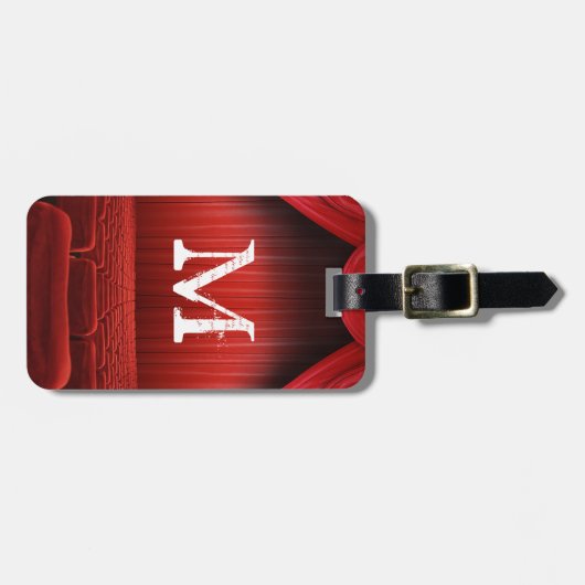 Roter Vorhang-Theater-Monogramm-Gepäckanhänger Gepäckanhänger (Vorderseite horizontal)