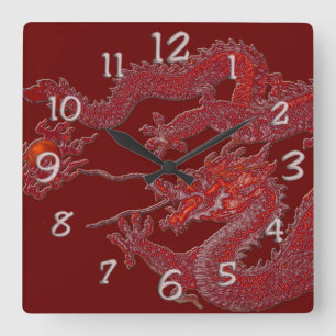 Roter Wachs-Drache Quadratische Wanduhr