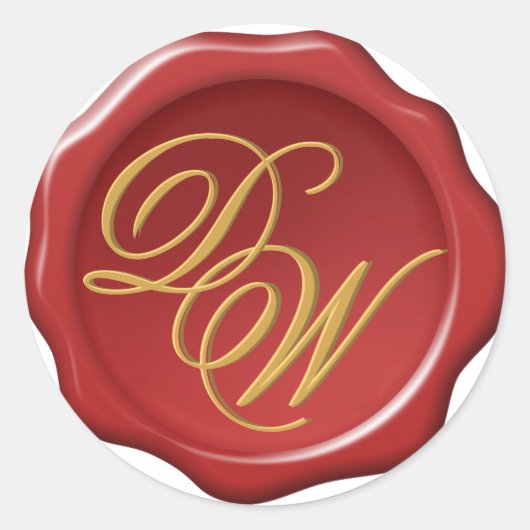 Roter Wachs Siegel Gelbe Monogrammkalligrafie Runder Aufkleber (Vorderseite)