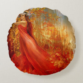 Roter Wald Rundes Kissen