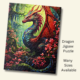 Roter Walddrache mit roten Blume Puzzle