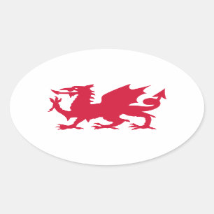 Roter walisischer Drache Ovaler Aufkleber