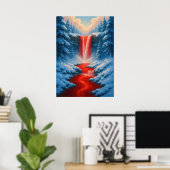 Roter Wasserfall im Winter Schnee Fantasy Landscha Poster (Heimbüro)