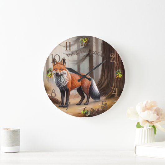Roter Wasserfarbenfox Große Wanduhr (Zuhause)