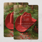 Roter Weihnachts-Cowboyhut Brunch & Sekt Einladung (Vorne/Hinten)