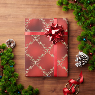 Roter Weihnachts-Feiertag Gold Glitter Damast Gesc Geschenkpapier