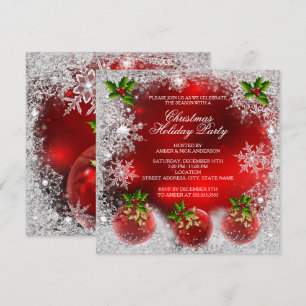 Roter Weihnachts-Holly-Kugel-Schneefloh-Schmuck Einladung