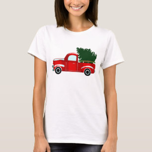 Roter Weihnachts-LKW-rustikaler Weihnachtsfeiertag T-Shirt
