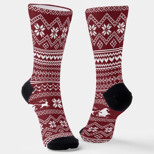 Roter Weihnachts-Santa-Claus-Pullover Strickmuster Socken (Gewinkelt)