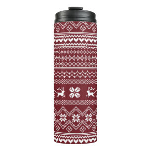 Roter Weihnachts-Santa-Claus-Pullover Strickmuster Thermosbecher