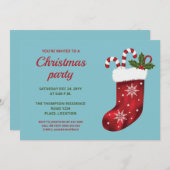 Roter Weihnachts-Strumpf auf Blue - Weihnachts-Par Einladung (Vorne/Hinten)