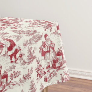 Roter Weihnachts-Toile-Santa und Bäume Tischdecke