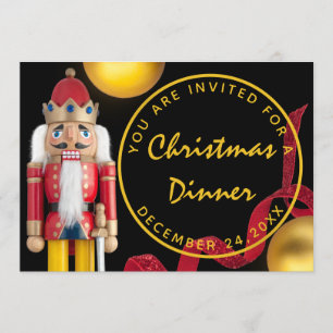 Roter Weihnachtsabend-Essen Weiß goldener Nussknac Einladung