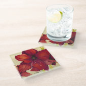 Roter Weihnachtsamaryllis-Glas-Untersetzer Glasuntersetzer (Schrägansicht)