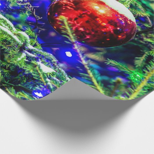 Roter Weihnachtsball, Grüner Spruce-Baum Geschenkpapier (Ecke)