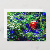 Roter Weihnachtsball, Grüner Spruce-Baum Postkarte (Vorne/Hinten)