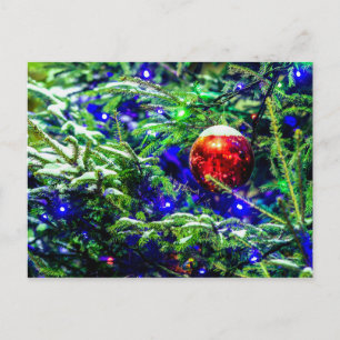 Roter Weihnachtsball, Grüner Spruce-Baum Postkarte