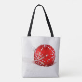 Roter Weihnachtsball mit Schneeflocke Tasche (Rückseite)