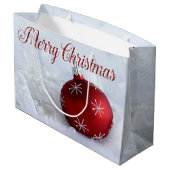 Roter Weihnachtsball Schneeflocken Große Geschenktüte (Rückseite Schrägansicht)