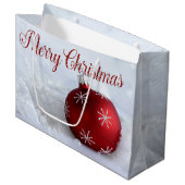 Roter Weihnachtsball Schneeflocken Große Geschenktüte (Vorderseite Schrägansicht)