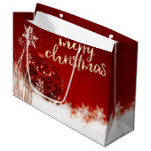 Roter Weihnachtsball, Schneeflocken, Urlaub Große Geschenktüte (Vorderseite Schrägansicht)
