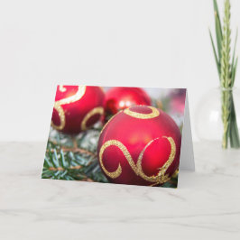 Roter Weihnachtsbaubles.jpg Feiertagskarte