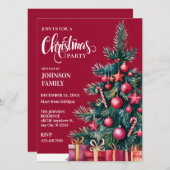 Roter Weihnachtsbaum mit und Geschenken Aquarell Einladung (Vorne/Hinten)