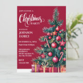 Roter Weihnachtsbaum mit und Geschenken Aquarell Einladung (Stehend Vorderseite)