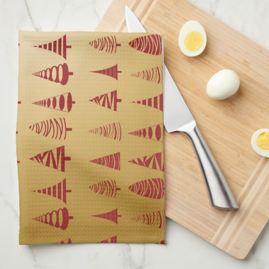 Roter Weihnachtsbaum modern in Gold Geschirrtuch (Viertel Falte)