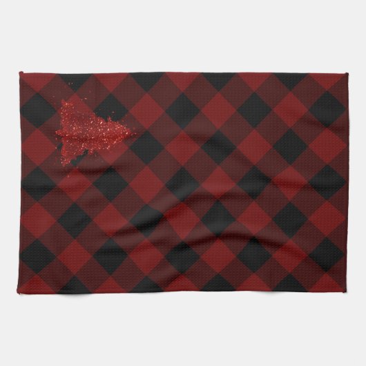 Roter Weihnachtsbaum Moderner Karierter Urlaub Geschirrtuch (Horizontal)