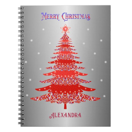 Roter Weihnachtsbaum Schneeflocken Individuelle Na Notizblock (Vorderseite)