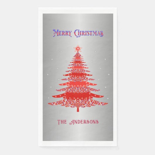 Roter Weihnachtsbaum Schneeflocken Individuelle Na Serviette (Vorderseite)