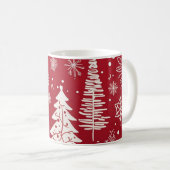 Roter Weihnachtsbaum-Schneeflocken-Muster Kaffeetasse (VorderseiteRechts)