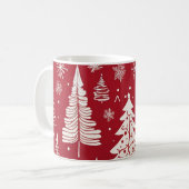 Roter Weihnachtsbaum-Schneeflocken-Muster Kaffeetasse (Vorderseite Links)