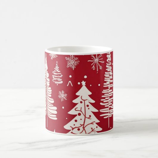 Roter Weihnachtsbaum-Schneeflocken-Muster Kaffeetasse (Mittel)