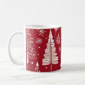 Roter Weihnachtsbaum-Schneeflocken-Muster Kaffeetasse (Links)