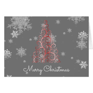 Roter Weihnachtsbaum und Schneeflocken