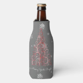 Roter Weihnachtsbaum und Schneeflocken Flasche Coo Flaschenkühler (Flaschenvorderseite)