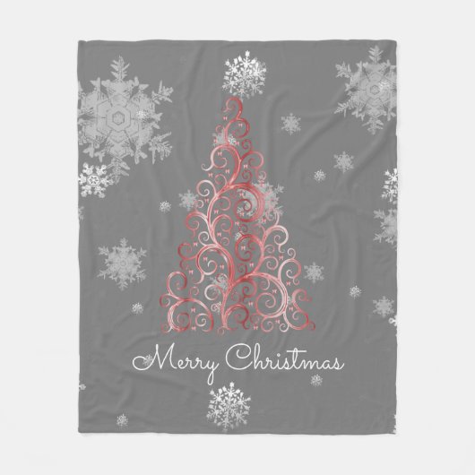 Roter Weihnachtsbaum und Schneeflocken Fleece Blan (Vorderseite)