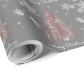 Roter Weihnachtsbaum und Schneeflocken Geschenkpapier (Rolleneckpunkt)
