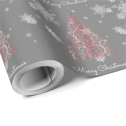 Roter Weihnachtsbaum und Schneeflocken Geschenkpapier (Rolleneckpunkt)