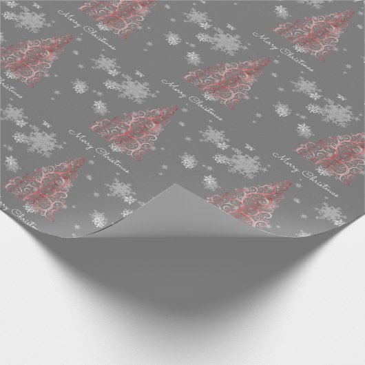 Roter Weihnachtsbaum und Schneeflocken Geschenkpapier (Ecke)