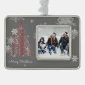 Roter Weihnachtsbaum und Schneeflocken Rahmen-Ornament Silber (Vorderseite)