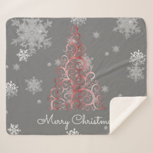 Roter Weihnachtsbaum und Schneeflocken Sherpa Blan Sherpadecke